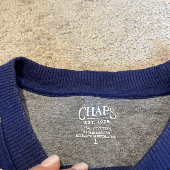 Chaps Striped Pullover Shirt Mens Large Navy 100% Cotton Crewneck Long Sleeve - Picture 3 of 6